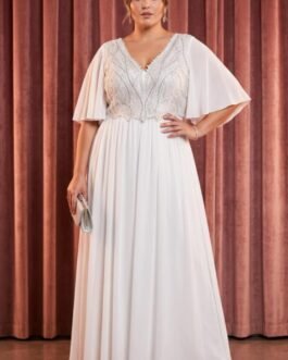 97. Plus Size Αέρινο Φόρεμα με Δαντέλα & Μανίκια – Elegant Comfort Fit