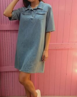 Denim Φόρεμα Πάνω από το Γόνατο με Μανίκι 3/4