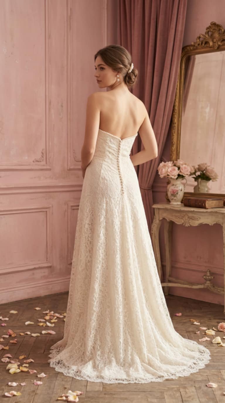 Ρομαντικό Strapless Νυφικό με Πέρλες σε Α-Line Γραμμή – Vintage Romance Bridal - Image 2