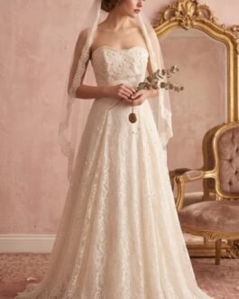 Ρομαντικό Strapless Νυφικό με Πέρλες σε Α-Line Γραμμή – Vintage Romance Bridal