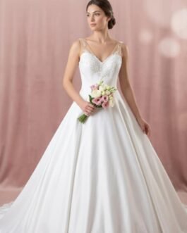 Νυφικό A-Line από Ματ Ντουσέζ με Δαντέλα & Διαφάνειες – Dream Bridal Couture