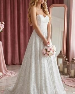 Strapless Νυφικό Maxi με Ασημένιο Glitter – Glamorous Bridal Shine