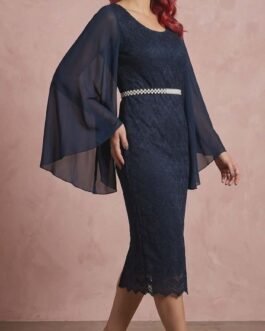 Δαντελένιο Midi Φόρεμα με Αέρινα Μανίκια – Elegant Lace Dress