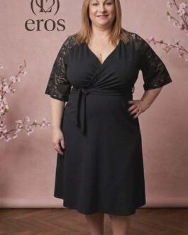 Plus Size Scuba Κρεπ Κρουαζέ Φόρεμα με Δαντέλα – Ανυψωτικό & Αέρινη Κλος Γραμμή