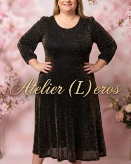 Plus Size Lurex Φόρεμα Μαύρο με Μανίκι – Elegant Shimmer Dress με Ελαφριά Λάμψη