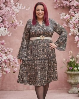 Plus Size Αέρινο Μεταξωτό Εμπριμέ Φόρεμα με Μανίκι – Elegant Flow Dress με Προαιρετική Ζώνη
