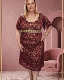 Plus Size Δαντελένιο Φόρεμα Στενής Γραμμής με Χρυσή Λεπτομέρεια – Elegant Lace Dress Curve Fit