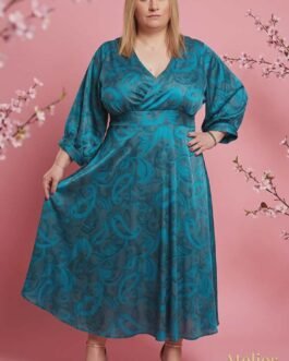Plus Size Κρουαζέ Φόρεμα Σατέν Μεταξωτό με Μανίκι & Αέρινη Γραμμή – Cocktail Dress Curve Fit Elegant Satin Wrap Dress