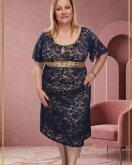 Plus Size Δαντελένιο Φόρεμα Στενής Γραμμής με Χρυσή Λεπτομέρεια – Elegant Lace Dress Curve Fit