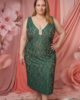 Plus Size Δαντελένιο Αμάνικο Φόρεμα Cocktail σε Μπορντώ & Κυπαρισσί , Elegant Lace Curve Dress for Wedding & Events