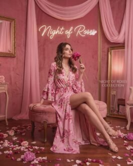 98 . Floral Maxi Φόρεμα Κρουαζέ με Βολάν Μανίκια & Σκίσιμο – Ρομαντικό Φόρεμα για Γάμο & Βάπτιση  / Floral Wrap Maxi Dress with Ruffle Sleeves & Front Slit