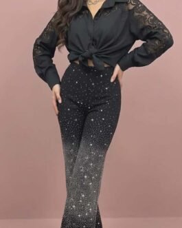 17. Μαύρο Jean με Στρας Ψηλόμεσο Flare – Glam Denim