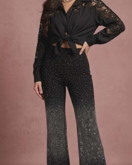 17. Μαύρο Jean με Στρας Ψηλόμεσο Flare – Glam Denim