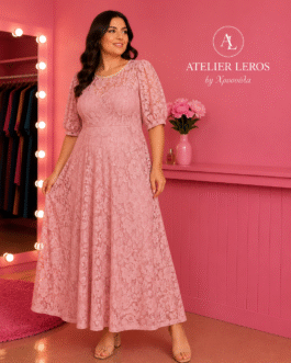 Ροζ Δαντελένιο Maxi Φόρεμα Plus Size – Ρομαντικό Φόρεμα για Γάμο, Βάπτιση & Επίσημες Εμφανίσεις / Romantic Lace Maxi Dress for Wedding & Special Occasions