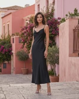 Σατέν Maxi Φόρεμα με Ρυθμιζόμενες Τιράντες – Elegant Minimal Dress για Γάμο, Βάπτιση & Βραδινές Εμφανίσεις / Satin Slip Dress for Special Occasions