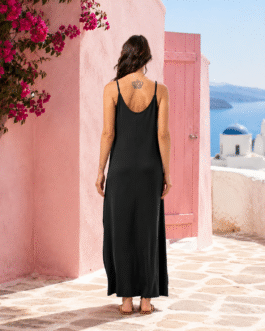 Μαύρο Maxi Φόρεμα Βισκόζης με Λεπτές Τιράντες – Essential Black