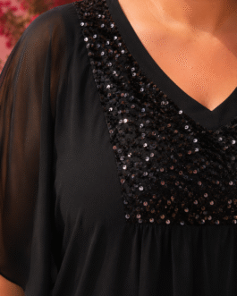 Plus Size Ολόσωμη Φόρμα με Παγιέτες στο Ντεκολτέ – Evening Glam