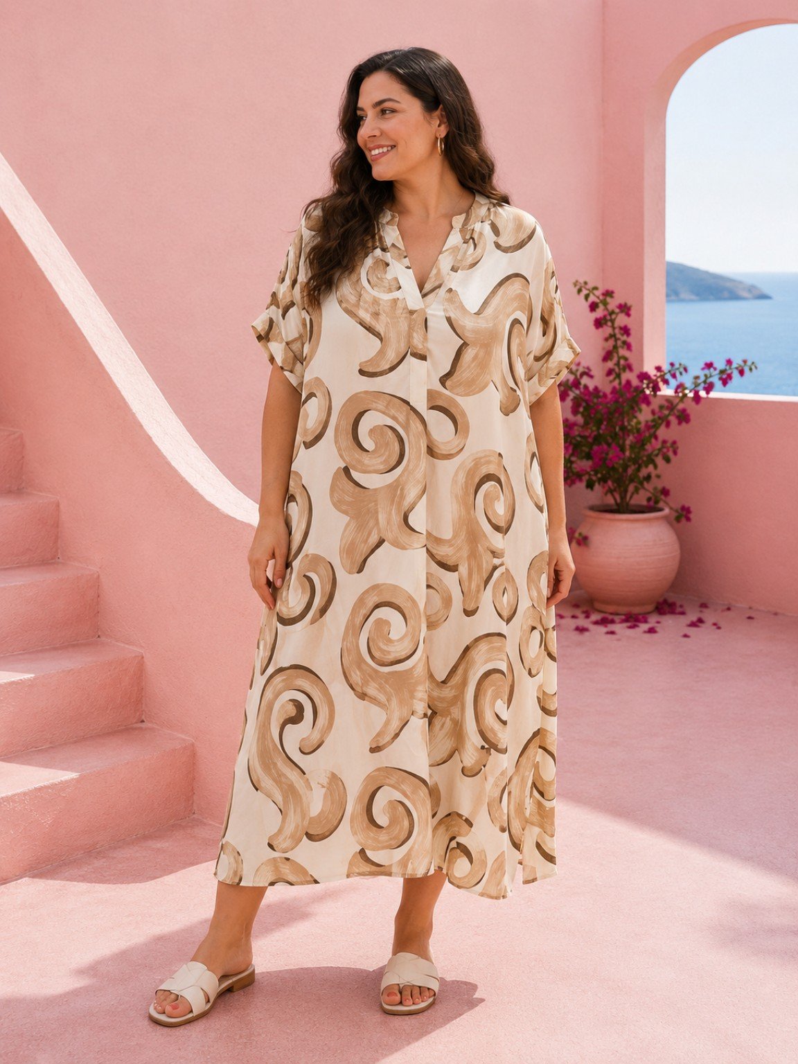 Cotton Midi Φόρεμα με Μονοκόμματο Μανίκι - Image 4