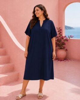 Minimal Cotton Midi Φόρεμα με Μονοκόμματο Μανίκι