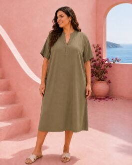 Minimal Cotton Midi Φόρεμα με Μονοκόμματο Μανίκι