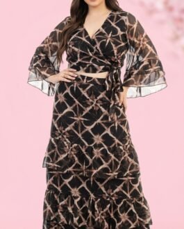 Plus Size Σετ τοπ & Maxi Φούστα Μαύρο Μπεζ