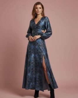 Maxi Φόρεμα για Γάμο & Βάπτιση με Cut-Out και Paisley Print