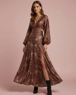 Maxi Φόρεμα για Γάμο & Βάπτιση με Cut-Out και Paisley Print