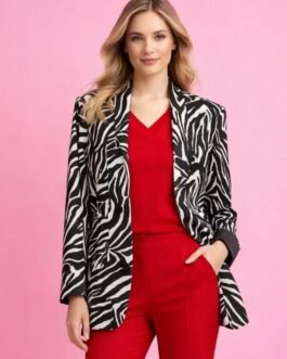 Γυναικείο Μακρύ Μπλέιζερ με Zebra Print σε Μαύρο–Λευκό